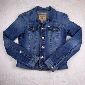 True Religion Medium Wash Blue Emily Denim Jacket Women Size S Y2K